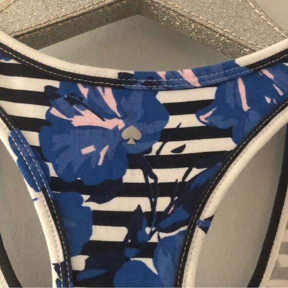 Kate Spade Blue Floral and Stripe Ruffle Trim Racerback Tank Top - Picture 7 of 7